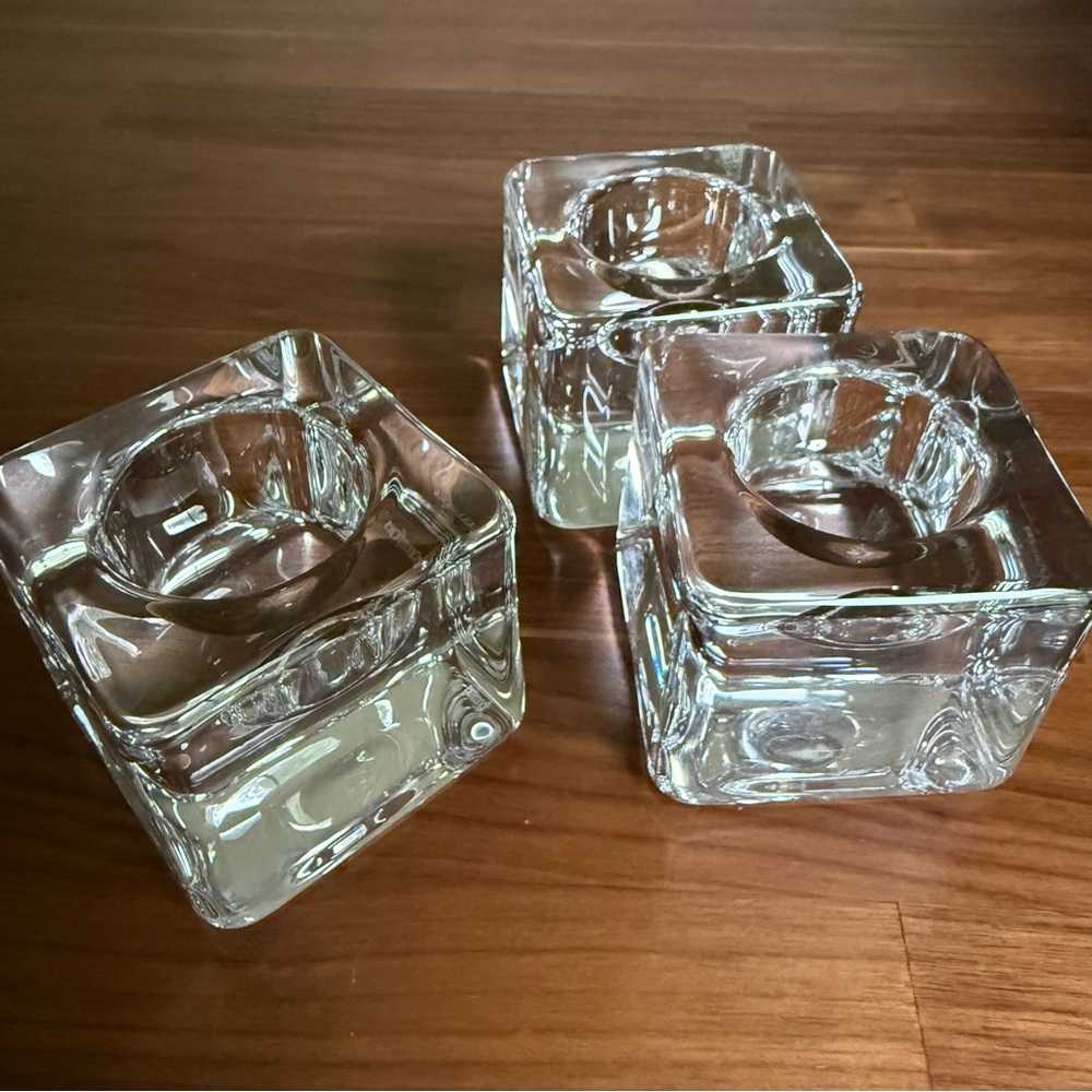 Orrefors 3 Ice Cube Votives, sold as a set